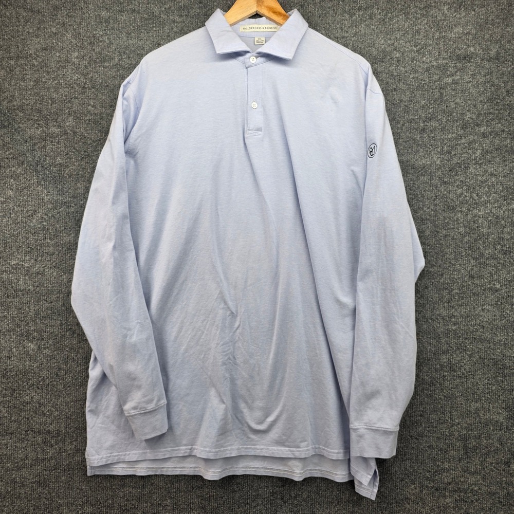 Holderness & Bourne Light Blue Long Sleeve Polo‎ Shirt XXL Tailored Fit Casual